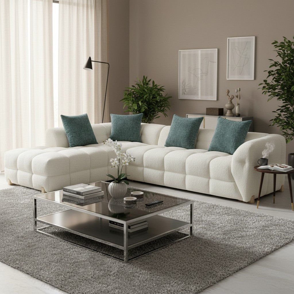 Genoa Beige Fabric Left Hand L-Shape Corner Sofa