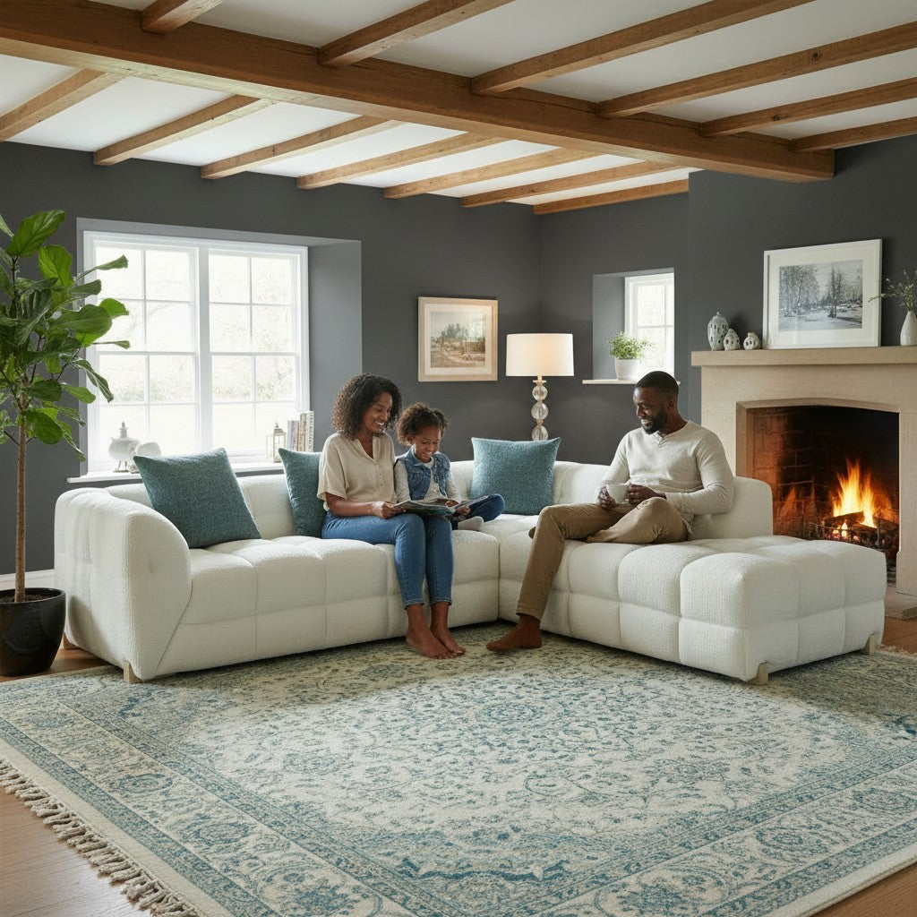 Genoa Beige Cream Fabric Right Hand L-Shape Corner Sofa
