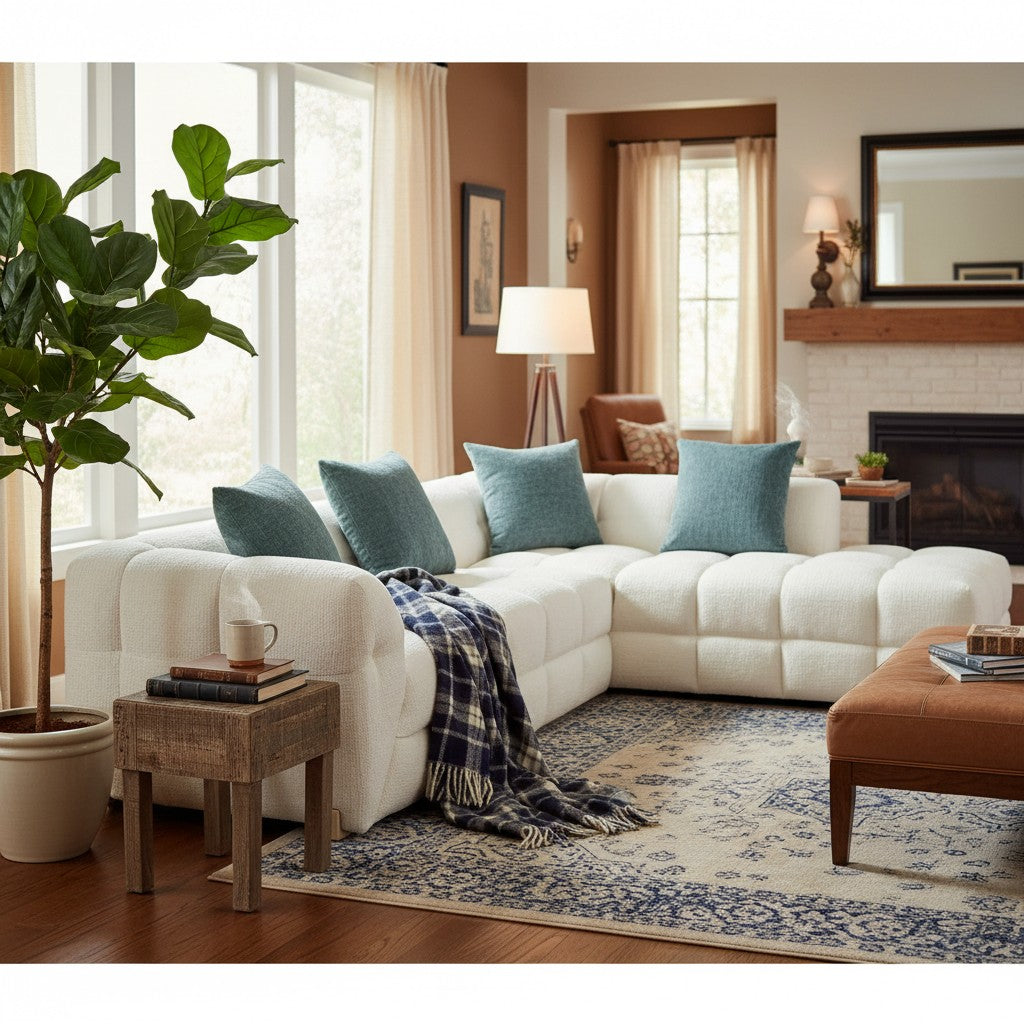 Genoa Beige Cream Fabric Right Hand L-Shape Corner Sofa