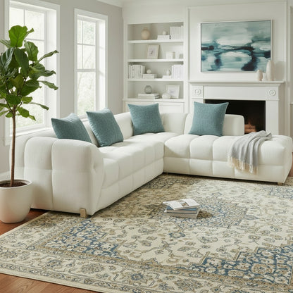 Genoa Beige Cream Fabric Right Hand L-Shape Corner Sofa