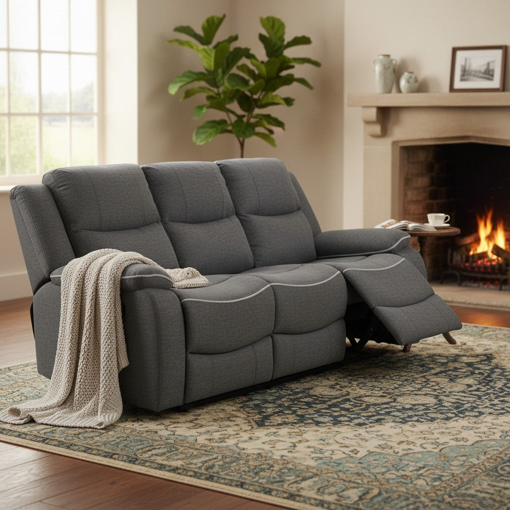 Harald Electric Recliner Graphite Grey Fabric Cinema Console 3 Seater Sofa