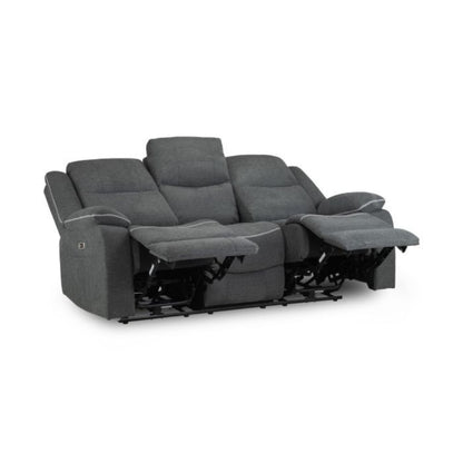 Harald Electric Recliner Graphite Grey Fabric Cinema Console 3 Seater Sofa