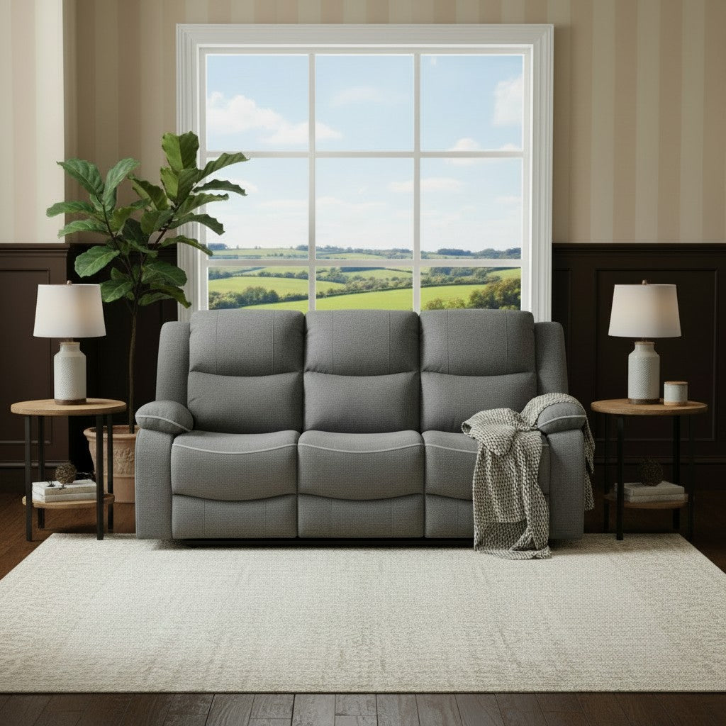 Harald Electric Recliner Graphite Grey Fabric Cinema Console 3 Seater Sofa