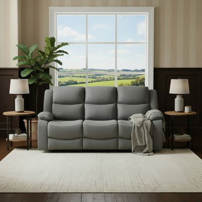 Harald Electric Recliner Graphite Grey Fabric Cinema Console 3 Seater Sofa