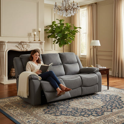 Harald Electric Recliner Graphite Grey Fabric Cinema Console 3 Seater Sofa
