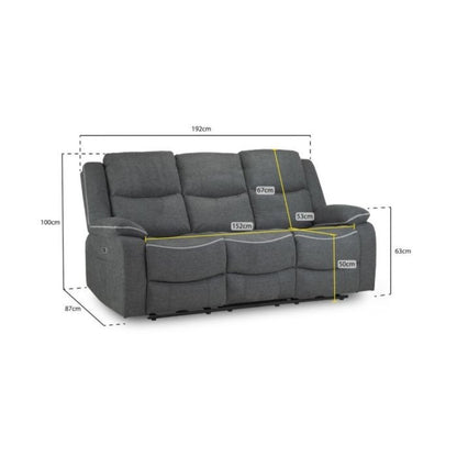 Harald Electric Recliner Graphite Grey Fabric Cinema Console 3 Seater Sofa