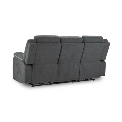 Harald Electric Recliner Graphite Grey Fabric Cinema Console 3 Seater Sofa