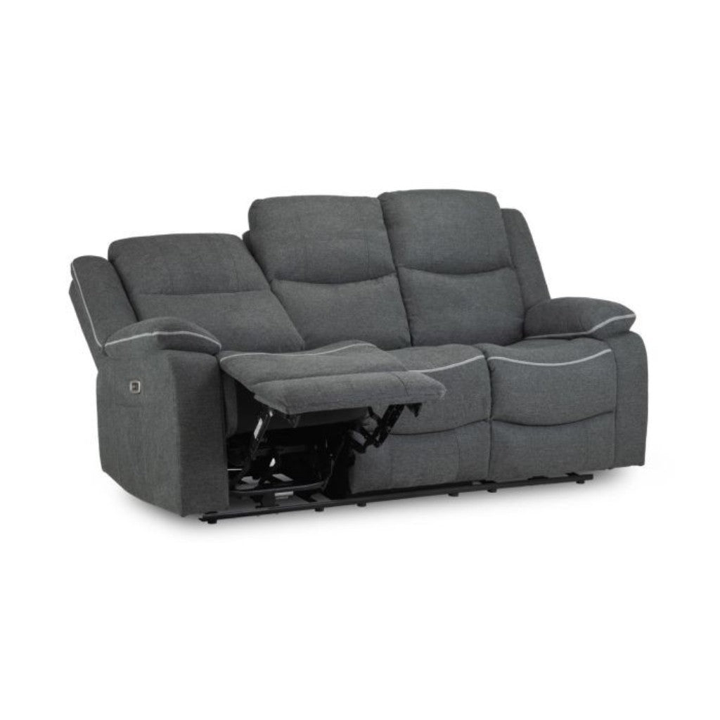Harald Electric Recliner Graphite Grey Fabric Cinema Console 3 Seater Sofa