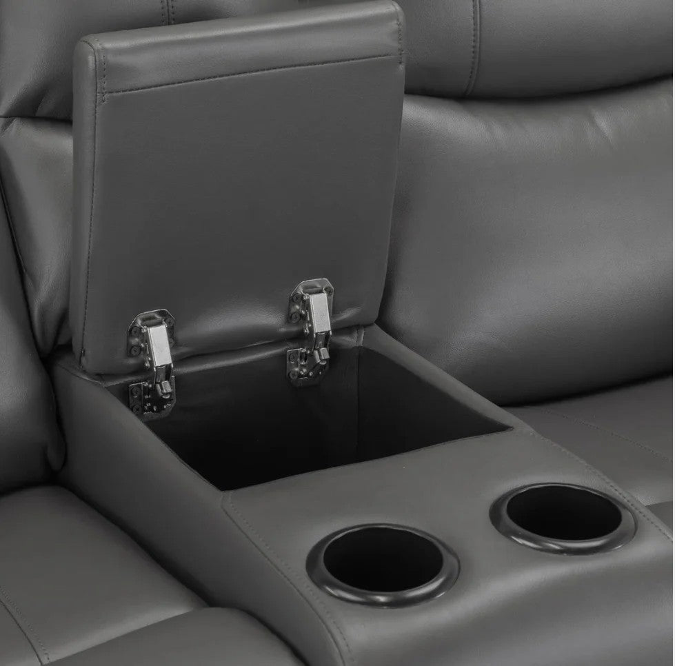Harald Electric Recliner Grey Faux Leather Cinema Console 2 Seater Sofa