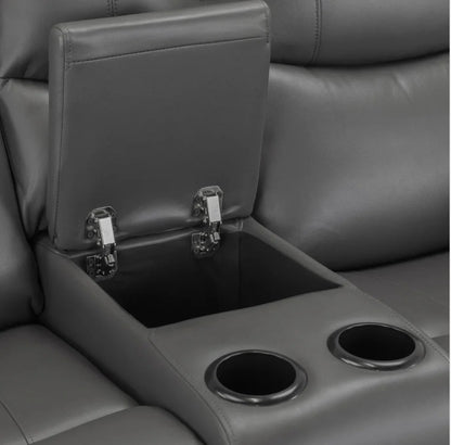 Harald Electric Recliner Grey Faux Leather Cinema Console 2 Seater Sofa