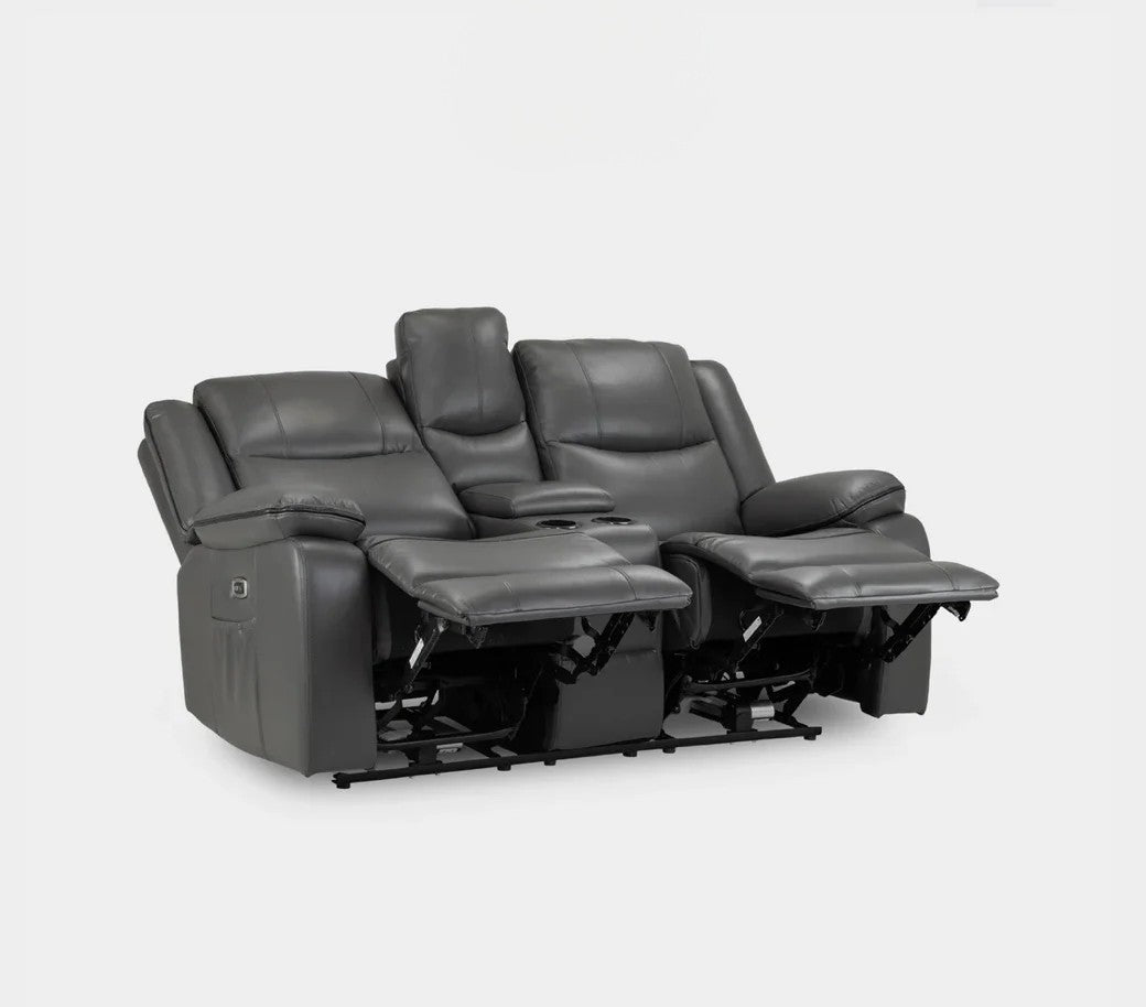 Harald Electric Recliner Grey Faux Leather Cinema Console 2 Seater Sofa
