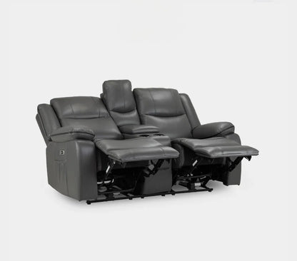 Harald Electric Recliner Grey Faux Leather Cinema Console 2 Seater Sofa
