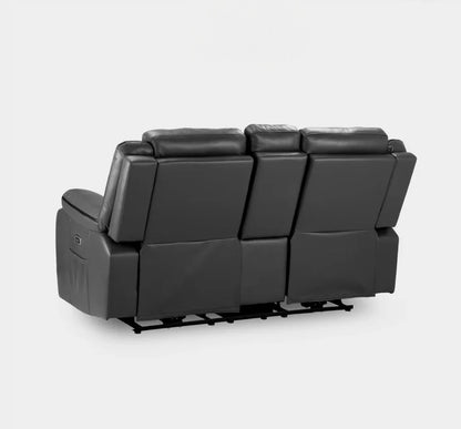 Harald Electric Recliner Grey Faux Leather Cinema Console 2 Seater Sofa