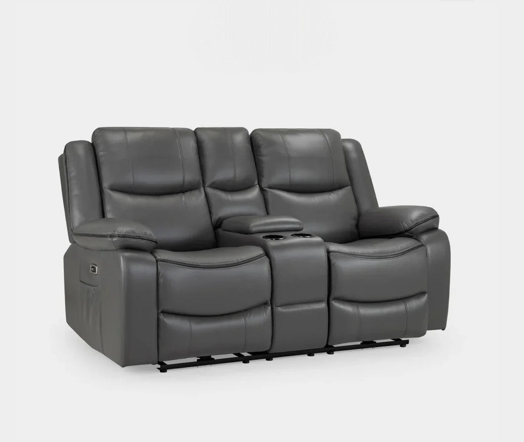 Harald Electric Recliner Grey Faux Leather Cinema Console 2 Seater Sofa