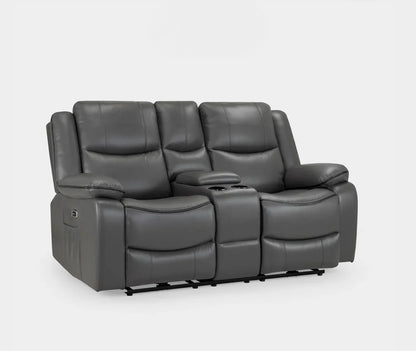 Harald Electric Recliner Grey Faux Leather Cinema Console 2 Seater Sofa