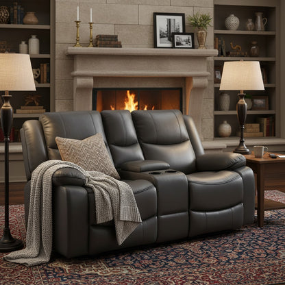 Harald Electric Recliner Grey Faux Leather Cinema Console 2 Seater Sofa