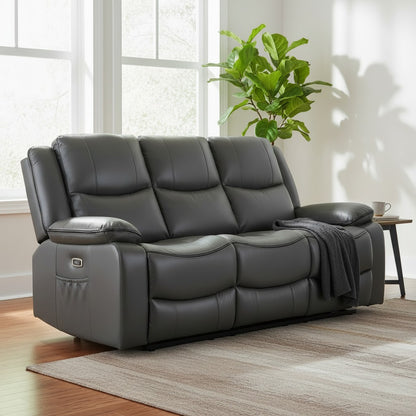 Harald Electric Recliner Grey Faux Leather Cinema Console 3 Seater Sofa
