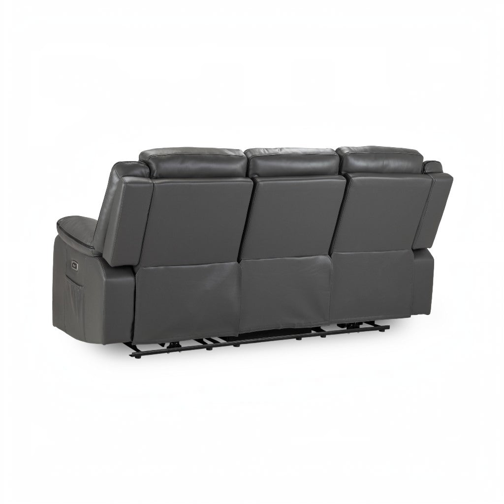 Harald Electric Recliner Grey Faux Leather Cinema Console 3 Seater Sofa