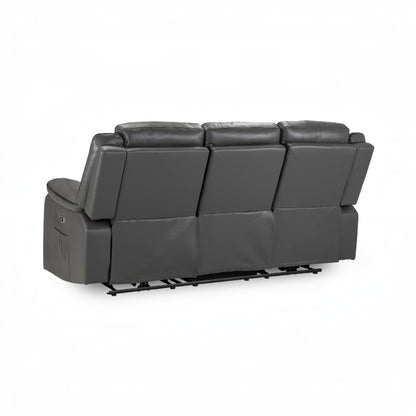 Harald Electric Recliner Grey Faux Leather Cinema Console 3 Seater Sofa