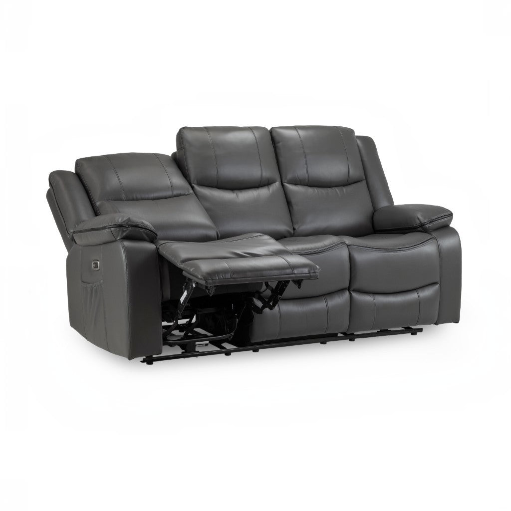 Harald Electric Recliner Grey Faux Leather Cinema Console 3 Seater Sofa