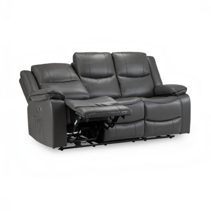 Harald Electric Recliner Grey Faux Leather Cinema Console 3 Seater Sofa