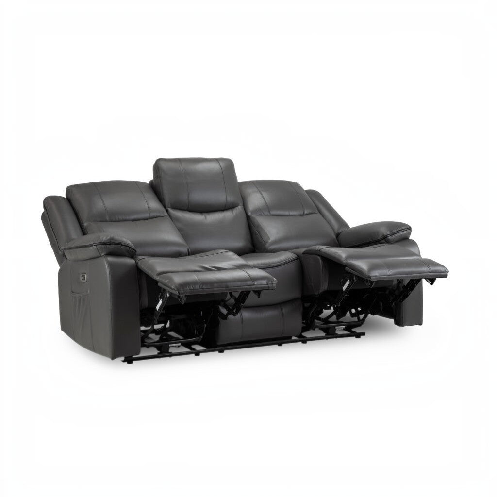 Harald Electric Recliner Grey Faux Leather Cinema Console 3 Seater Sofa