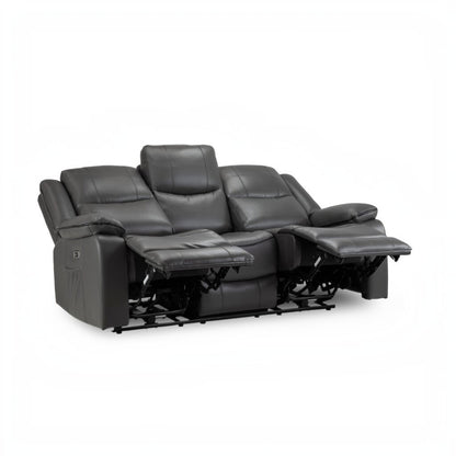 Harald Electric Recliner Grey Faux Leather Cinema Console 3 Seater Sofa