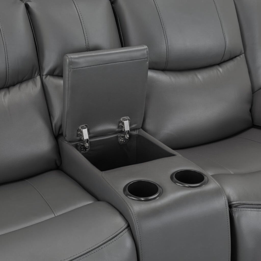Harald Electric Recliner Grey Faux Leather Cinema Console 3 Seater Sofa