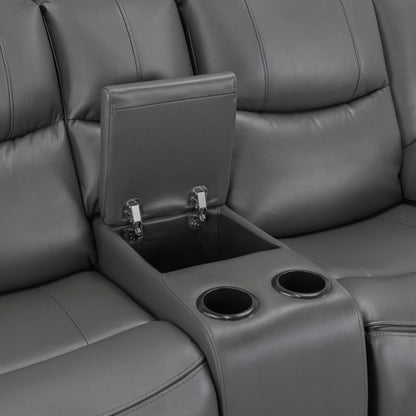 Harald Electric Recliner Grey Faux Leather Cinema Console 3 Seater Sofa