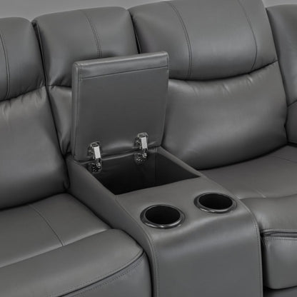 Harald Electric Recliner Grey Faux Leather Cinema Console 3+2 Sofa Suite