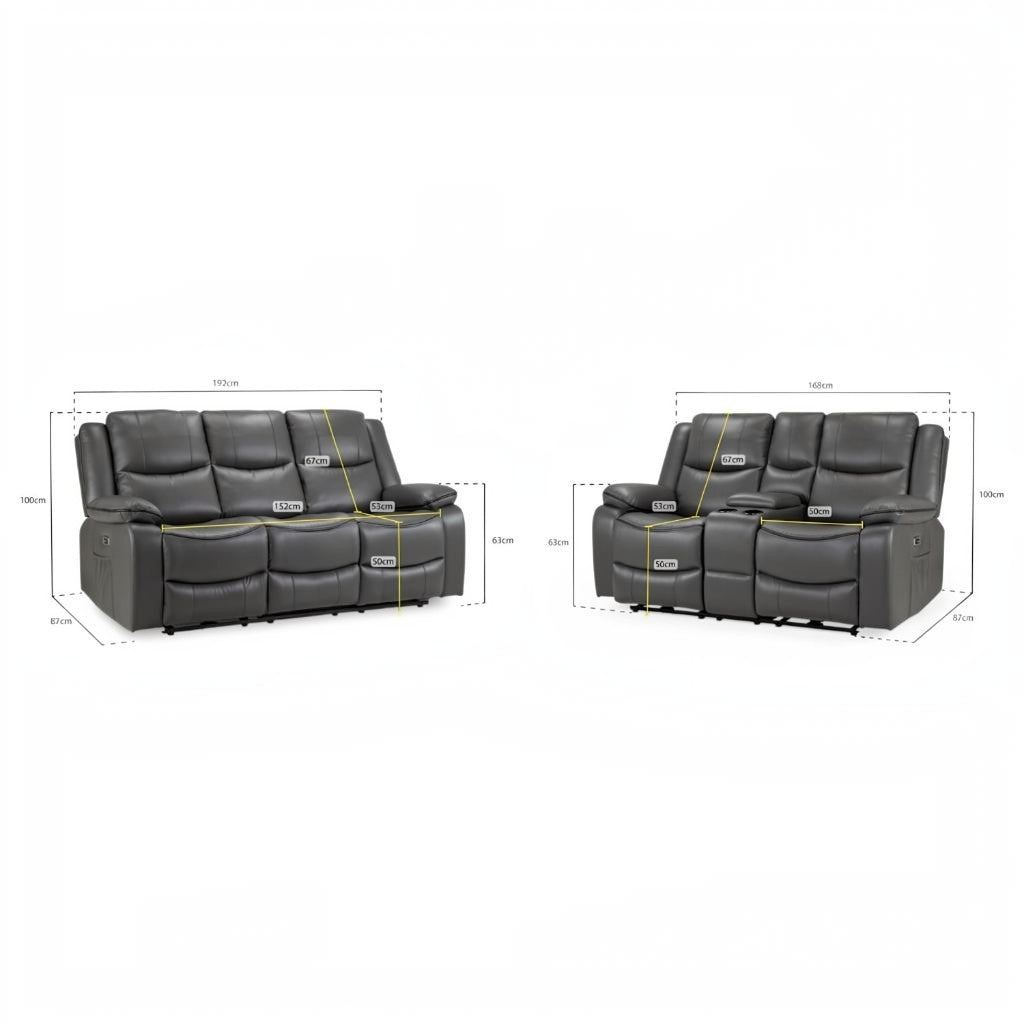 Harald Electric Recliner Grey Faux Leather Cinema Console 3+2 Sofa Suite