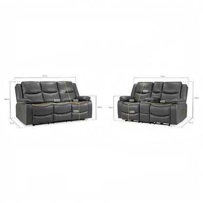 Harald Electric Recliner Grey Faux Leather Cinema Console 3+2 Sofa Suite