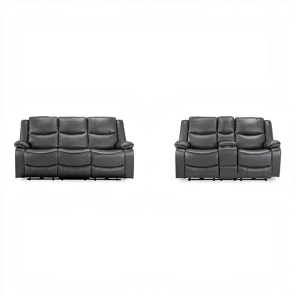 Harald Electric Recliner Grey Faux Leather Cinema Console 3+2 Sofa Suite