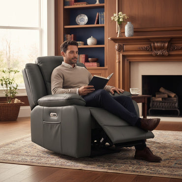 Harald Electric Recliner Grey Leather Armchair