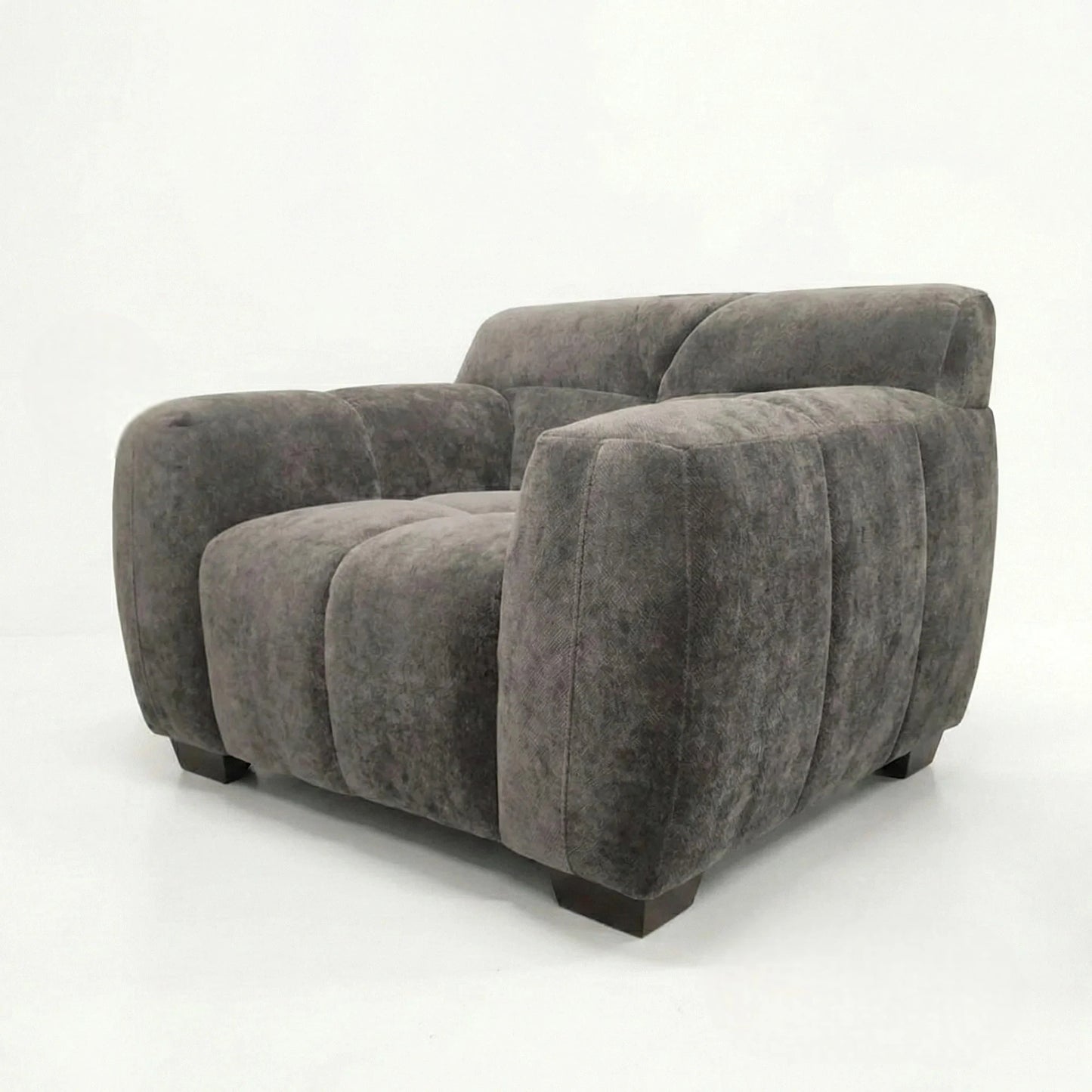 ALUXO Harlem Deep Channel Stitched Armchair In Steel Grey Mermaid Velvet