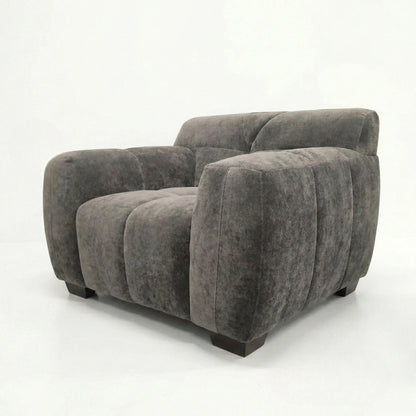 ALUXO Harlem Deep Channel Stitched Armchair In Steel Grey Mermaid Velvet