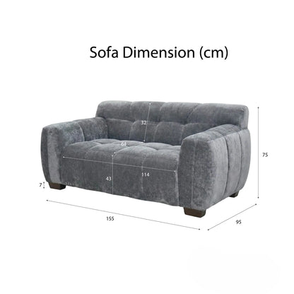 ALUXO Harlem Deep Channel Stitched 2 Seater Sofa In Steel Grey Mermaid Velvet