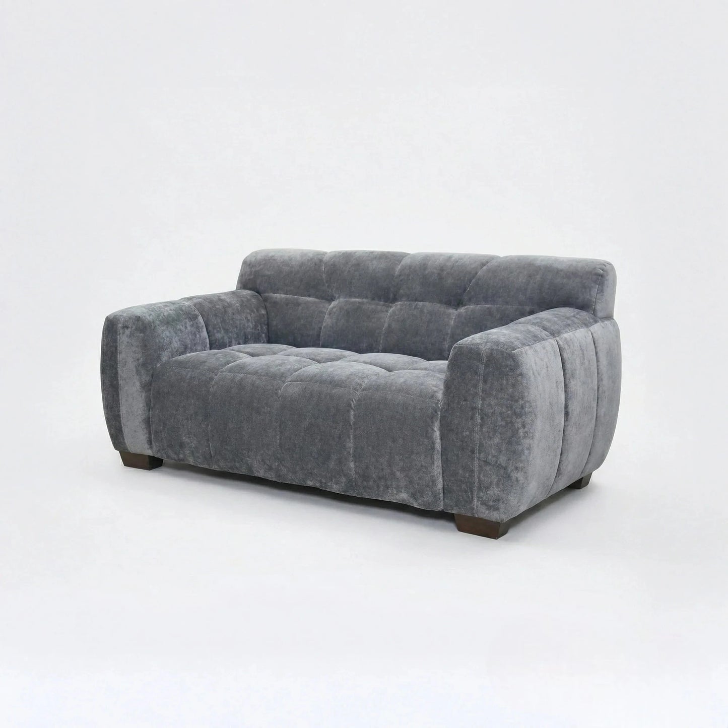 ALUXO Harlem Deep Channel Stitched 2 Seater Sofa In Steel Grey Mermaid Velvet