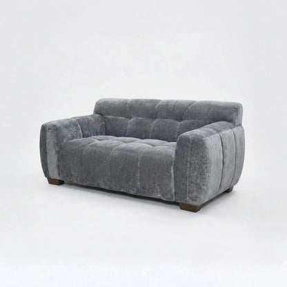 ALUXO Harlem Deep Channel Stitched 2 Seater Sofa In Steel Grey Mermaid Velvet