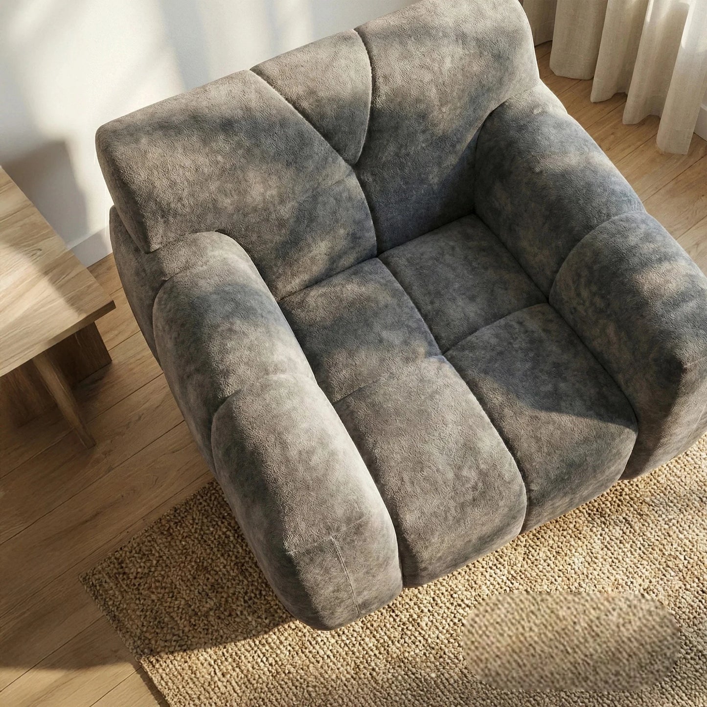 ALUXO Harlem Deep Channel Stitched Armchair In Steel Grey Mermaid Velvet