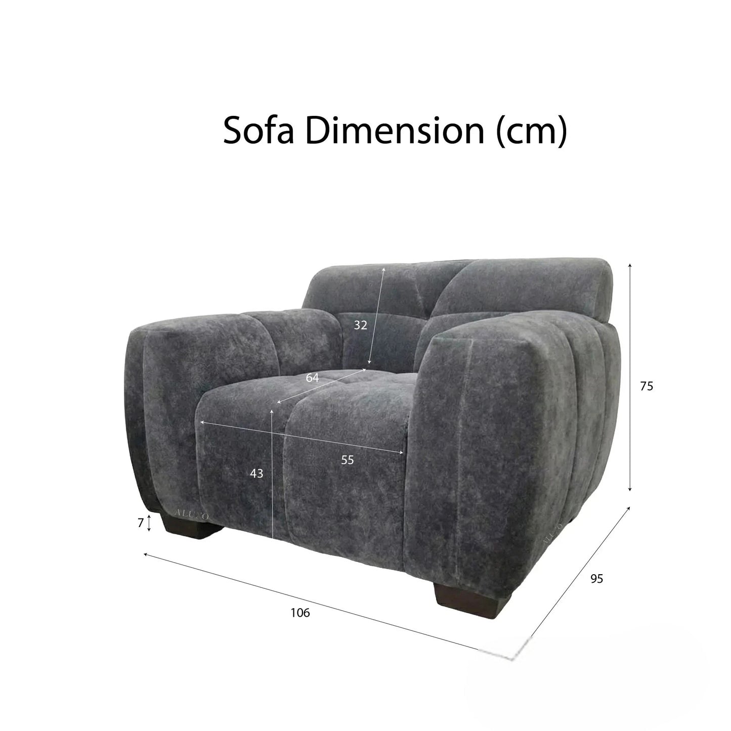 ALUXO Harlem Deep Channel Stitched Armchair In Steel Grey Mermaid Velvet