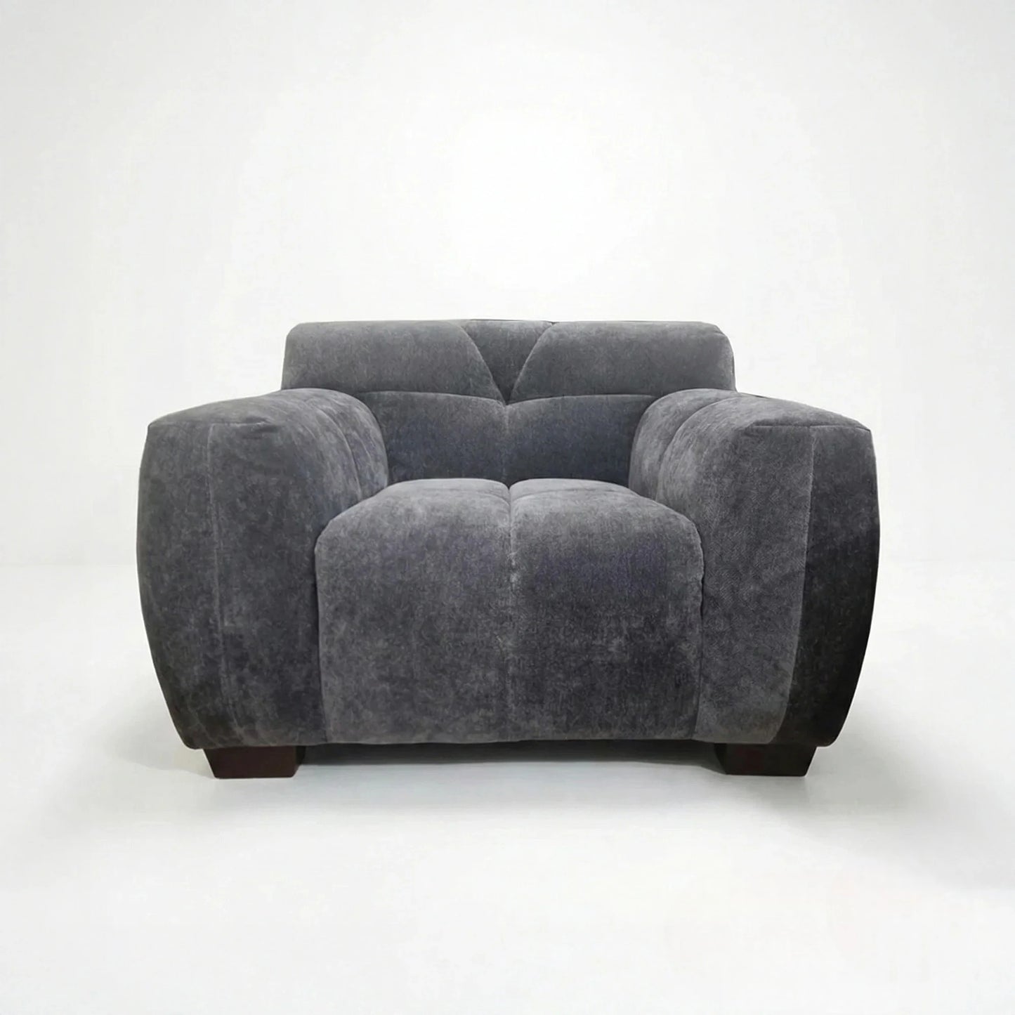 ALUXO Harlem Deep Channel Stitched Armchair In Steel Grey Mermaid Velvet