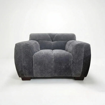ALUXO Harlem Deep Channel Stitched Armchair In Steel Grey Mermaid Velvet