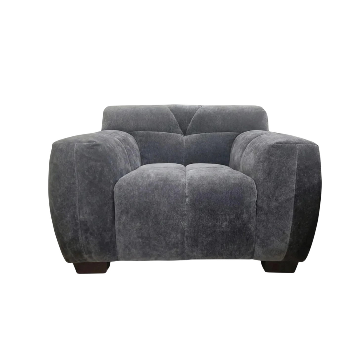 ALUXO Harlem Deep Channel Stitched Armchair In Steel Grey Mermaid Velvet