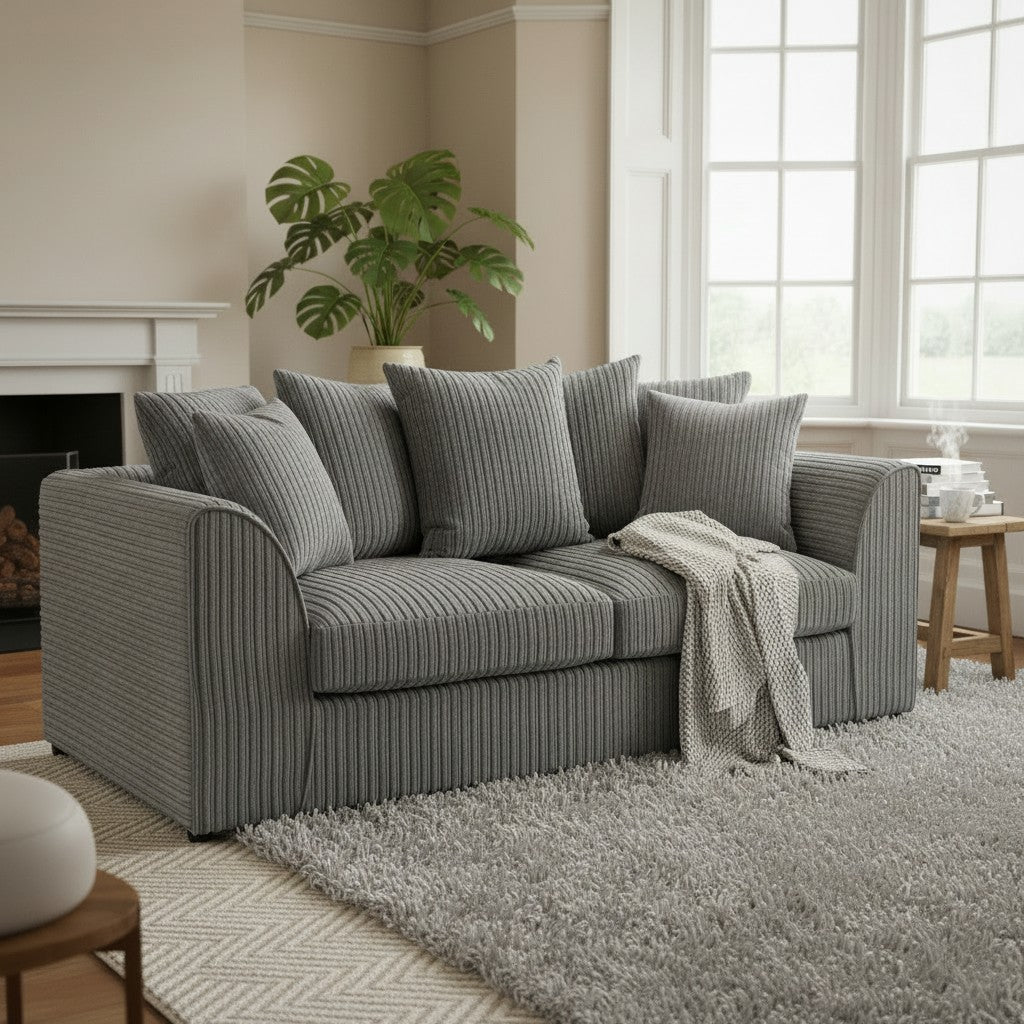 Harley Jumbo Grey Fabric 3 Seater Sofa