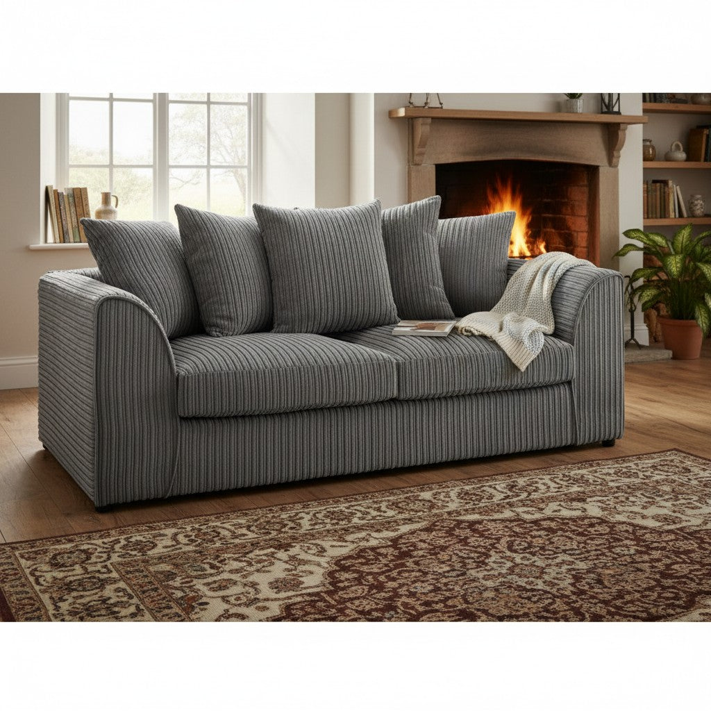 Harley Jumbo Grey Fabric 3 Seater Sofa