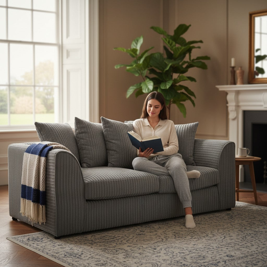 Harley Jumbo Grey Fabric 3 Seater Sofa