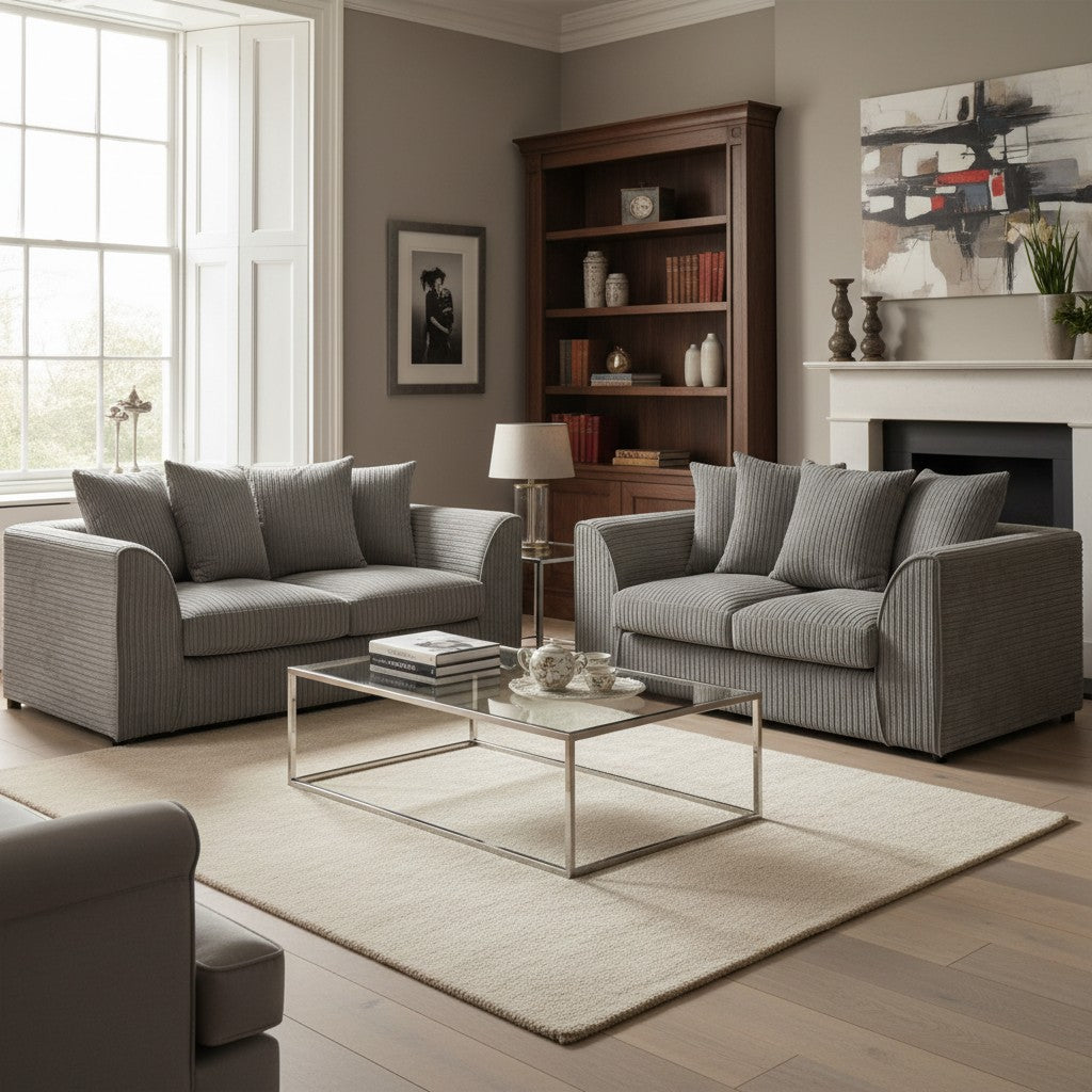 Harley Jumbo Grey Fabric 3+2 Sofa Suite