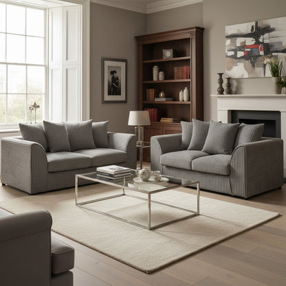Harley Jumbo Grey Fabric 3+2 Sofa Suite