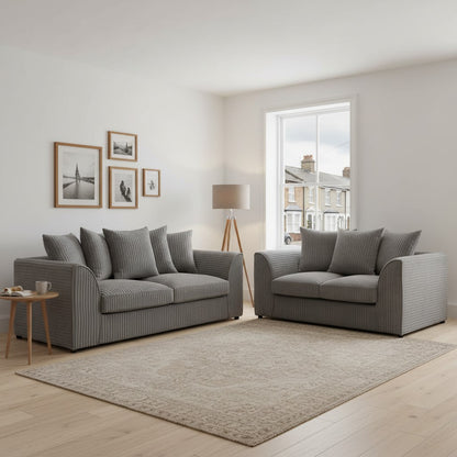 Harley Jumbo Grey Fabric 3+2 Sofa Suite